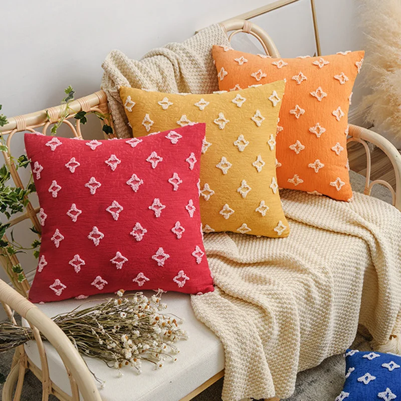 

Case Cotton Star Throw Pillow Flower 30X50/45/50cm Solid Color Cushion Cover for Sofa Living Room Car Chair Home Decoration