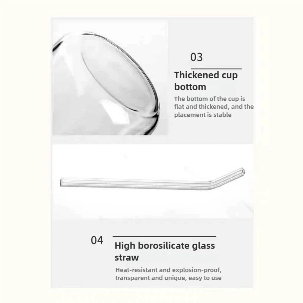 Description Picture 4 of itemGlass with Bamboo Lid and Glass Straw - Beer Shaped Drinking Mug 500ml Iced Coffee Cup for Parties