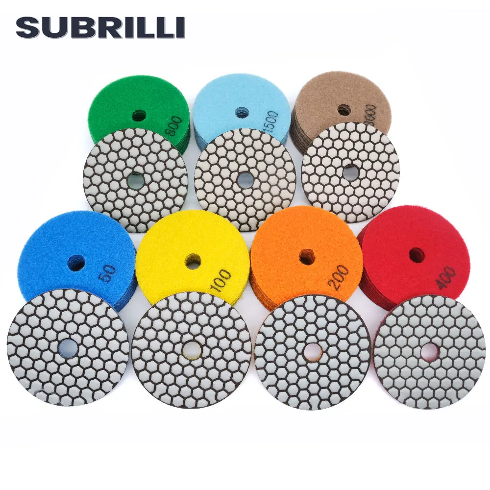 

SUBRILLI 4inch 10pcs Diamond Dry Polishing Wheel For Granite Marble Flexible Resin Grinding Disc Sanding Pad 100mm Abrasive Tool