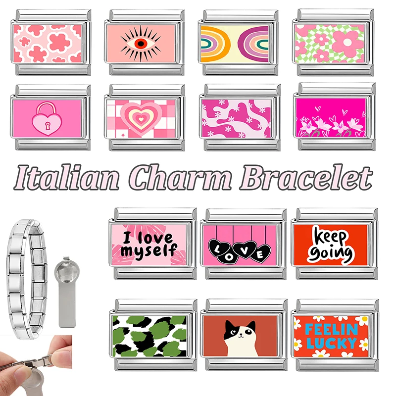 Pink Stainless Steel Charm Link Bracelet Women DIY Making