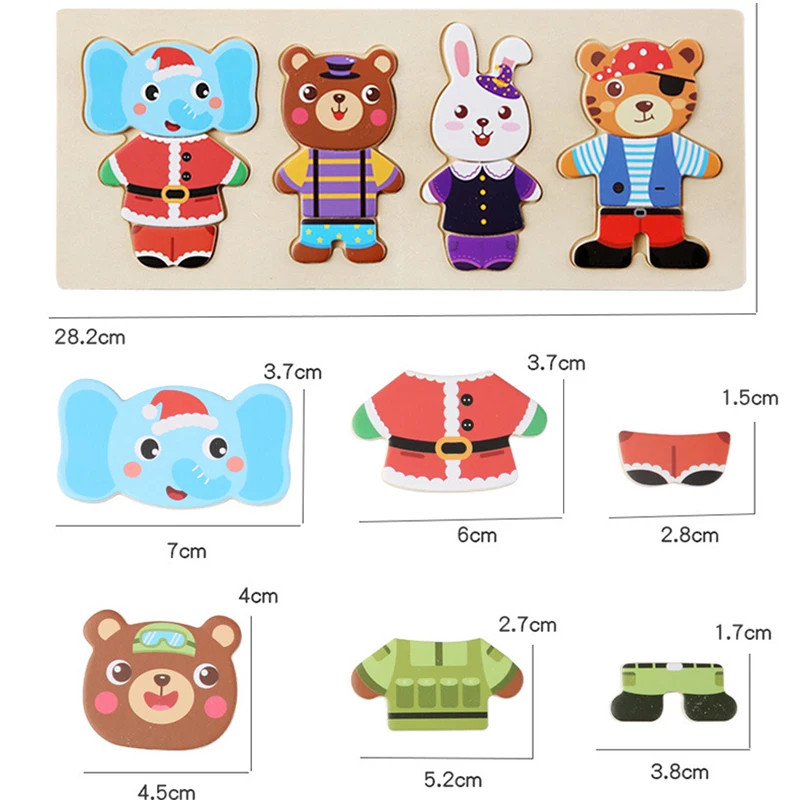 Elephant Bear Change Clothes Children's Early Education Wooden Jigsaw Puzzle Dressing Game Baby Puzzle Toys For Children Gift 6