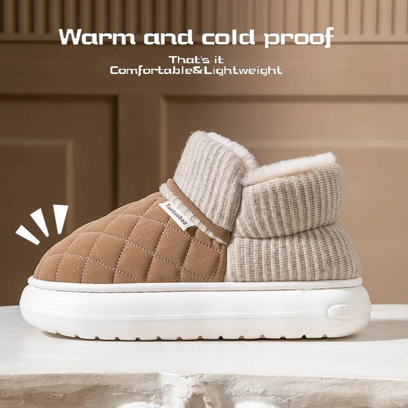 Winter thick soled anti slip warm cotton shoes with fleece bag and cotton slippers for external wear 6