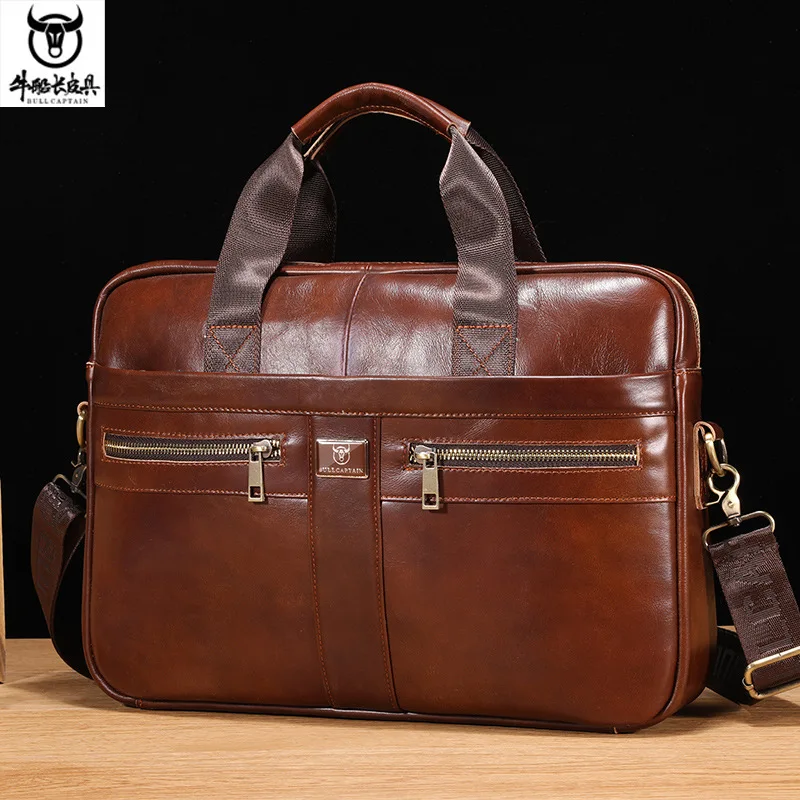 

2023 New Top Layer Cowhide Men's Briefcase Retro Leather Laptop Bag Large Capacity Shoulder Bag Crossbody Bag Business Bag