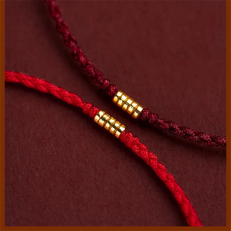 Fashion Handmade Gold Color Beads Red Rope Lucky Bangles Length Adjust Circle Charm Bracelets for Women Men Lovers' Gift - Image 5