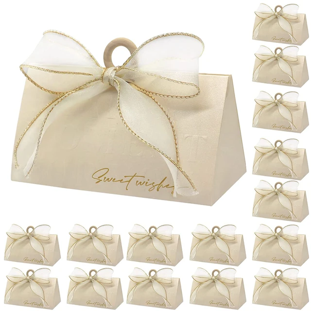 Scatole di caramelle per matrimoni, scatole per bomboniere Beige scatole  regalo per dolcetti al cioccolato, con perline di legno e nastro, per addio  al nubilato - AliExpress