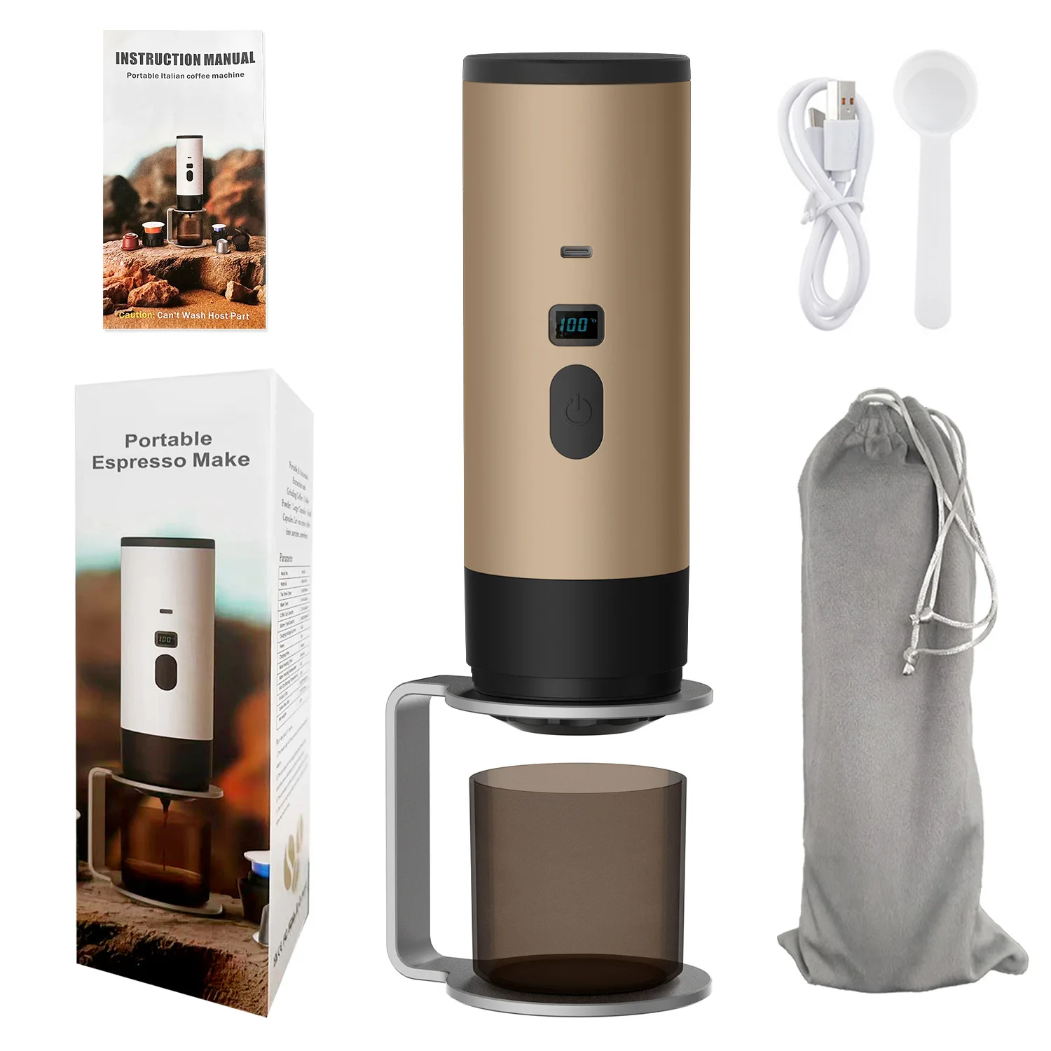 Máquina de Café Portátil em Cápsula com Aquecimento Automático Sem Fio, Pequena para Casa e Uso Externo