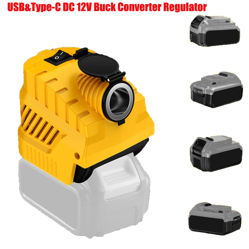 Für Makita/DeWalt/Milwaukee/Bosch 18/20V-Batterien mit USB- und Typ-C-Anschlüssen DC 12V Step-Down-geregeltem Konverter für DIY-Projekte