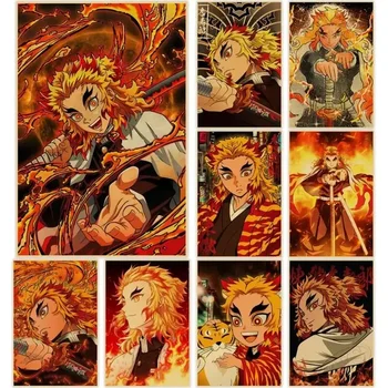 Pittura su tela Poster Art, Carta Kraft Rengoku Shinjurou Wall Art, Vintage per l'arredamento del soggiorno, Natale perfetto