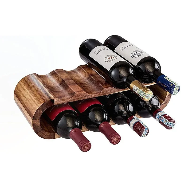 Solid Wood Double Layered Wine Rack Wine Bottle Display Rack Ornaments Restaurant Bar Tabletop European Style Red