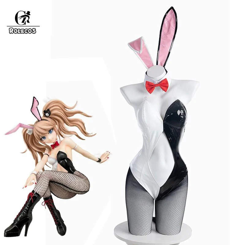 

ROLECOS Anime Danganronp Enoshima Junko Cosplay Costume Bunny Women Black And White Sexy Jumpsuit Halloween Dress Outfit Fullset