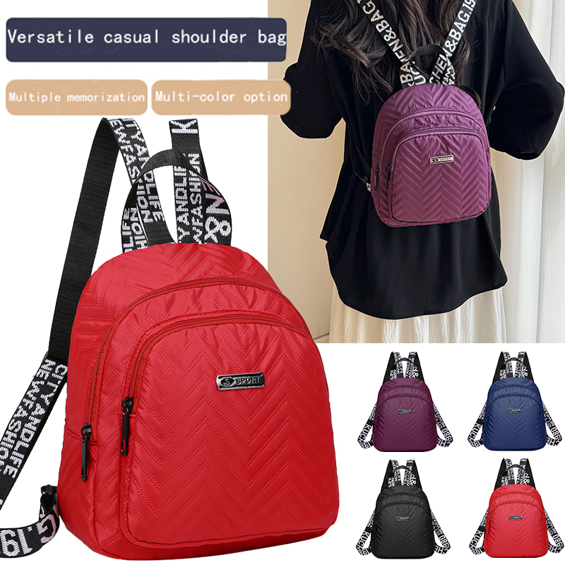 Men's and Women's Dual-Shoulder Bag, Casual Backpack, Wave Pattern Embroidery, Small Backpack
