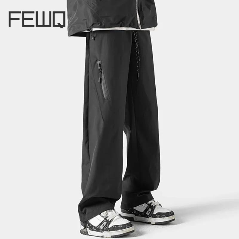 

FEWQ Spring Men Pants American Waterproof Sprint Pants 2024 Solid Color Wide Leg Male Trousers Korean Fashion 24X8106