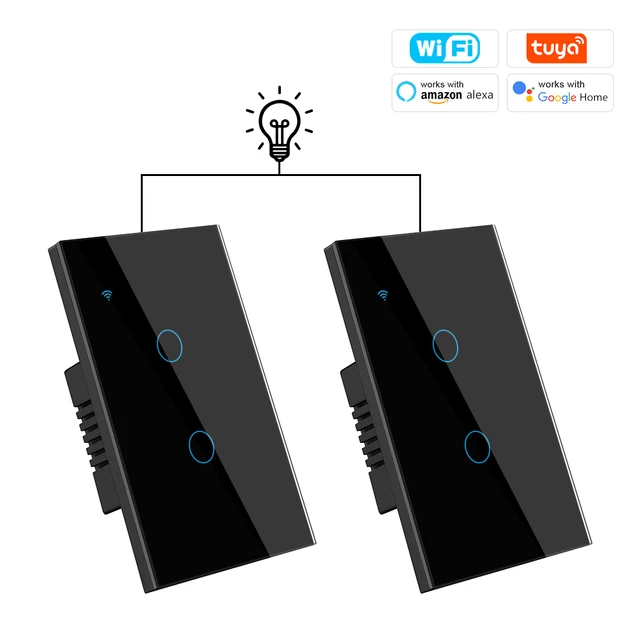 Tuya US WiFi สมาร์ทสวิทช์บันไดสวิทช์ Touch SensorLED1/2/3 Gang ไฟขัดขวาง 2way ควบคุมแผงกระจก Google Smart Home 1