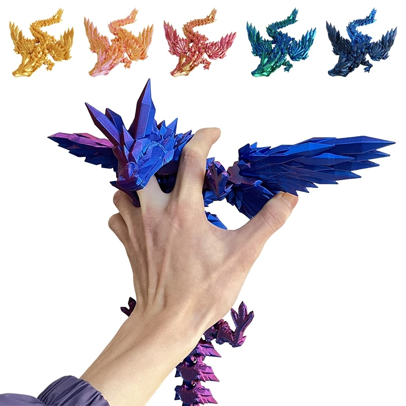 Set De 2 Figuras De Dragón De Cristal Impreso En 3D – Juguete Articulado De 13 Cm Con Movimiento Total, Decoración Y Regalo Para Niños Y Adultos