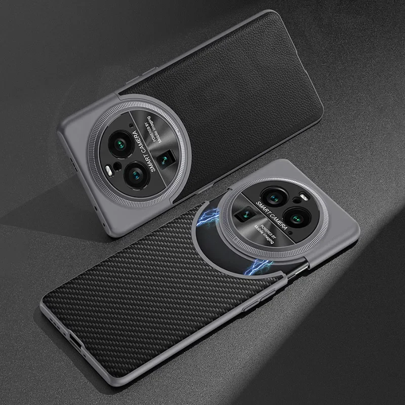 Luxury PU Leather Plastic Case For Oppo Find X6 Pro Camera Protective Anti-knock
