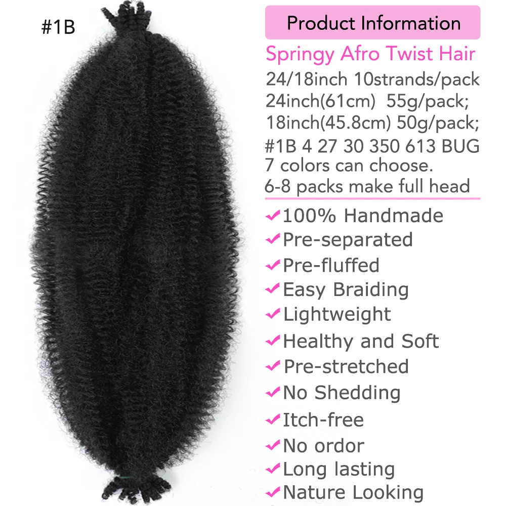 Springy Afro Twist Hair Marley Afro Kinky Twist Braiding Hair for Distressed Faux Locs Heat-Resistant Fibers pelo para trenzas 2