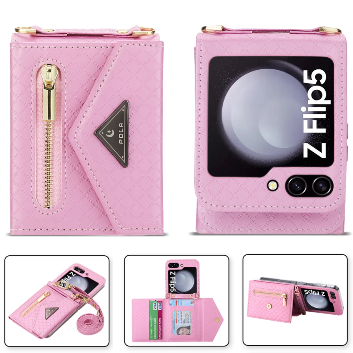 Zipper Leather Wallet Case with Card Holder & Wrist Strap – Magnetic Folio Handbag Cover