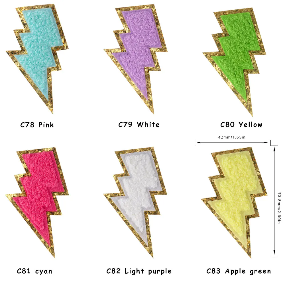 1/5Pcs/lot Chenille Embroidery Patches Iron On Patch Lightning Heart Shape Heat Press Applique Patches Stickers For Clothing
