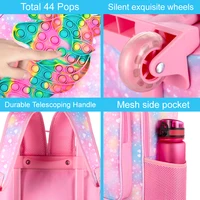 3PCS Rolling Backpack for Girls, Kids Roller Wheels Bookbag, Wheeled School Bag with Lunch Bag - Unicorn Pink 5