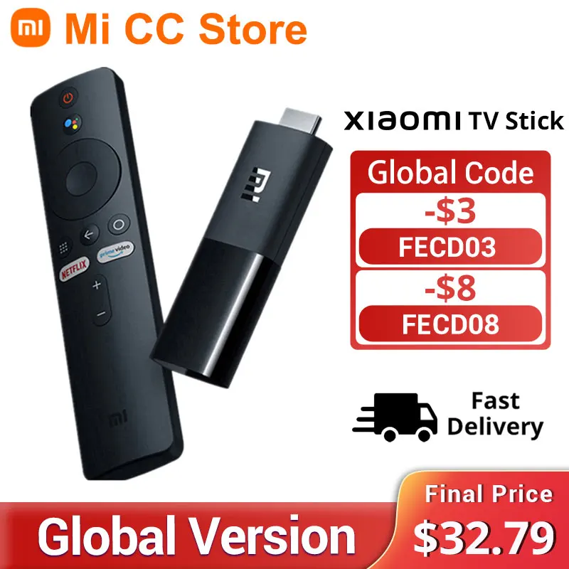 Xiaomi-TV Stick 1080P versión Global, HDR, Android 9,0, Wifi, Dongle de TV portátil Mi, 1GB de RAM, 8GB de ROM, SONIDO ENVOLVENTE Dolby DTS