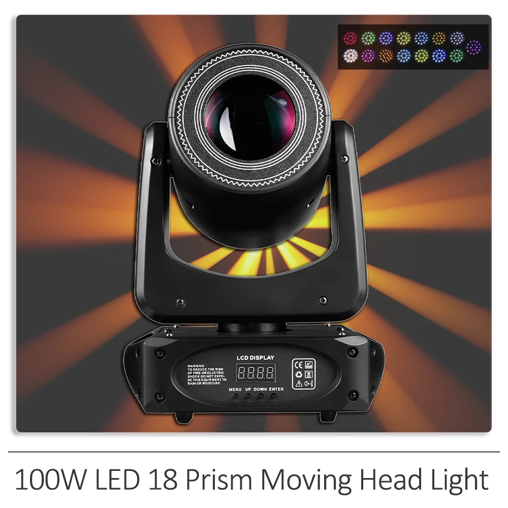 

YUER 100W LED Spot Beam With 18 Prisms Moving Head Light Strobe Effect DJ Bar Disco Party Festival DMX Stage Effect Lighting