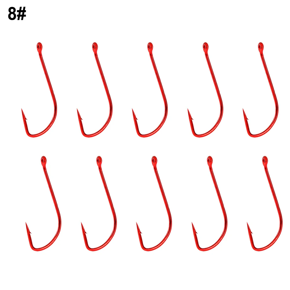 10pcs Hooks Long Shank Barbed Fishing Hook With Single Circle Double Barb  Red Cover Fishhooks Size 6#-14# High Carbon Steel Tool - AliExpress