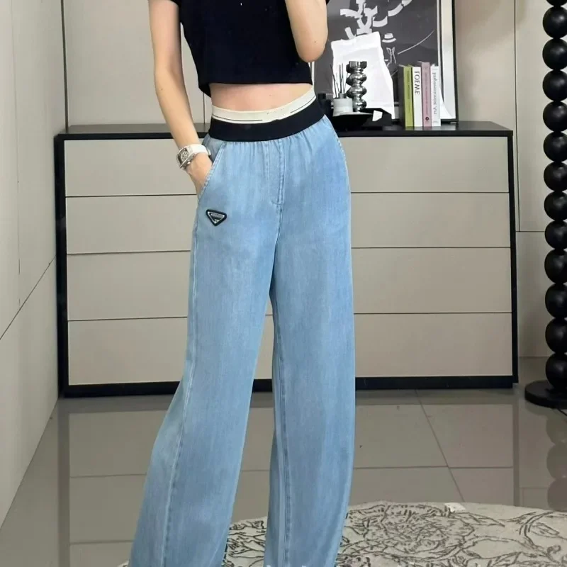 

Teenage Girls Gradient Thin Jeans Pants Children's Fashion Wide Leg Denim Colorblock Trousers Clothes Spring Summer Streetwear