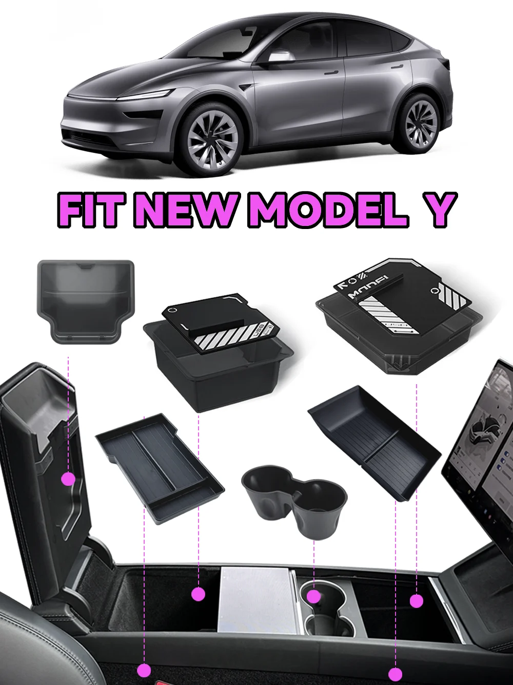 Console & Armrest Storage Box For Tesla New Model Y 2025 Juniper Launch ABS with