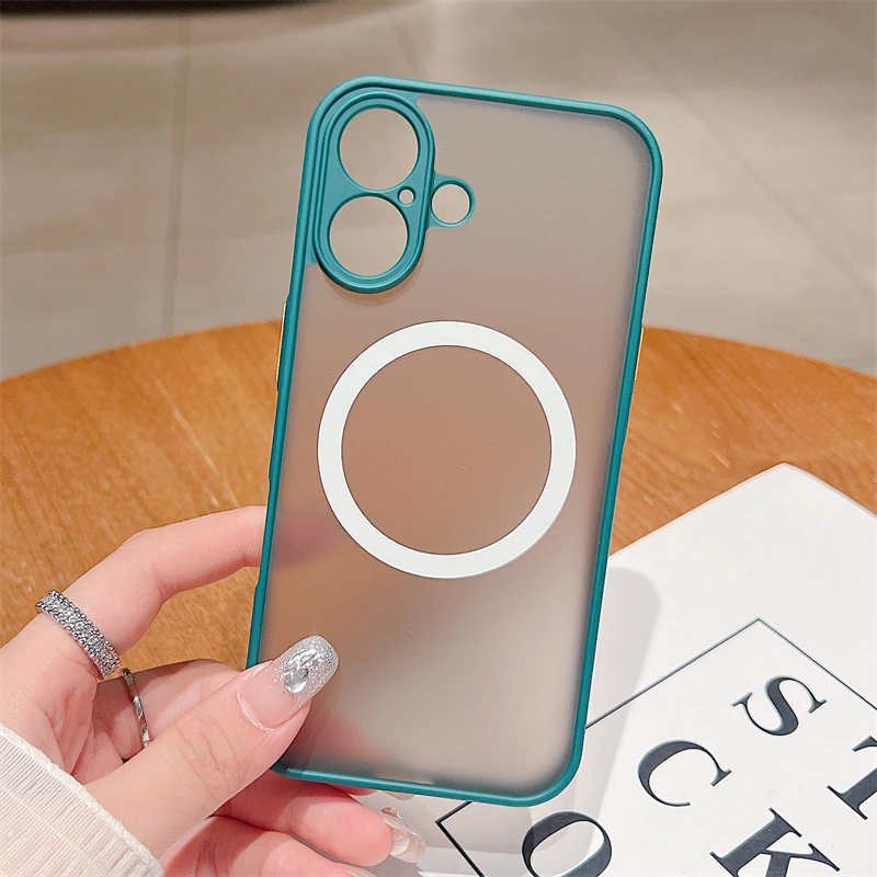 Custodia magnetica opaca di lusso Magsafe per iPhone 11 12 13 14 15 16 Pro Max X XS XR 7 8 Plus con ricarica wireless, trasparente, rigida per PC_voghion.com