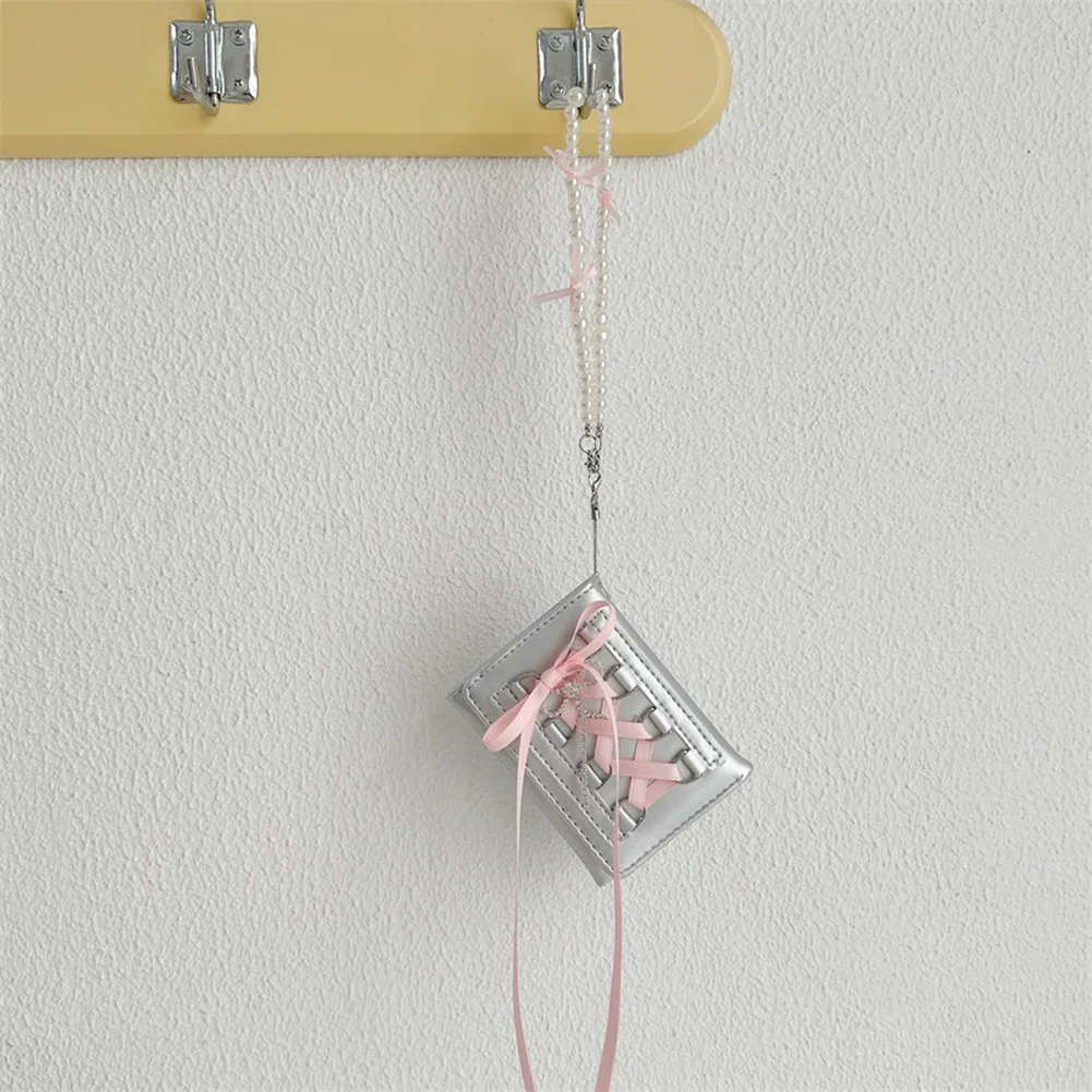Girl Sweet Wallet with Ribbon Bows Simple Tri-Fold Multi Card Slots Short Wallet for School Travel Home women wallet