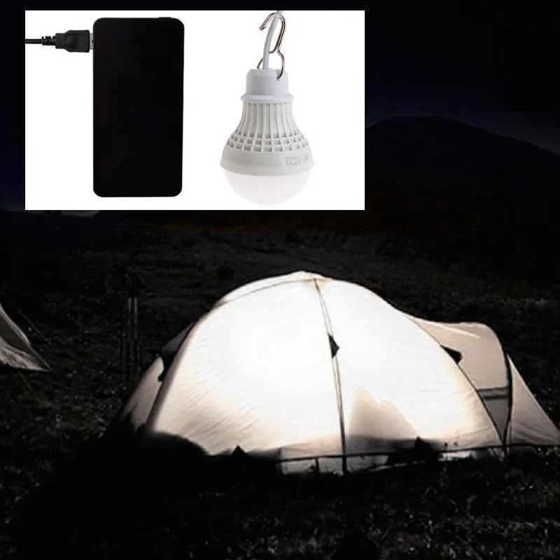 USB Rechargeable Outdoor Emergency Light Bulb 5V 3W Portable Tent Hanging Night Lamp Patio BBQ Camping Hiking Light