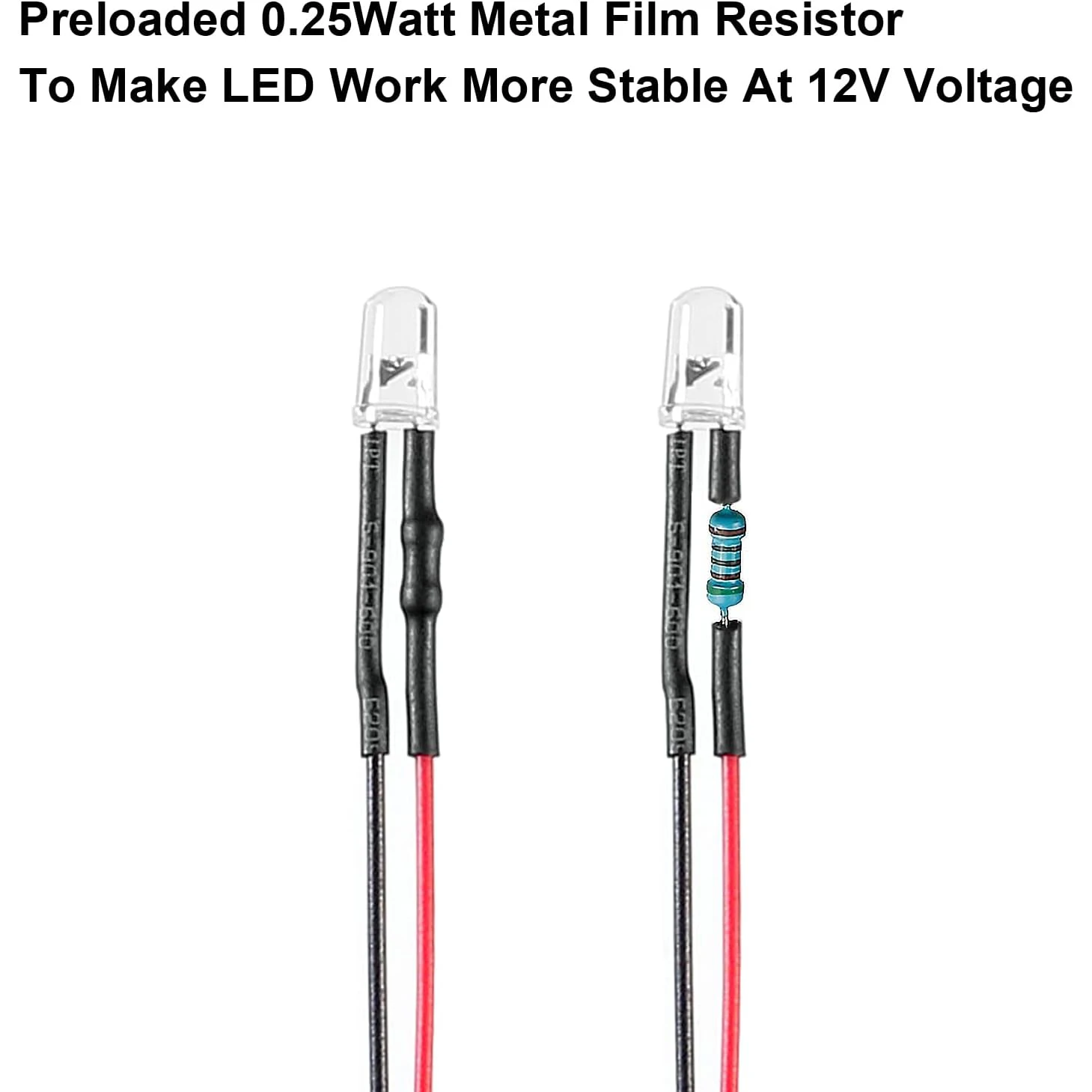 LED 조명 클리어 렌즈 소형 LED 램프, 사전 유선 발광 다이오드, 7.9 인치 DC 12 V, 12 볼트, 5mm, 적색, 청색, 녹색, 50 개
