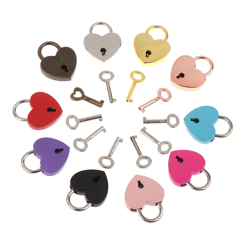 1Set Heart Shape Padlocks Luggage Hardware Locks With Key Lock For Travel Wedding Jewelry Box Diary Book Suitcase Christmas Gift