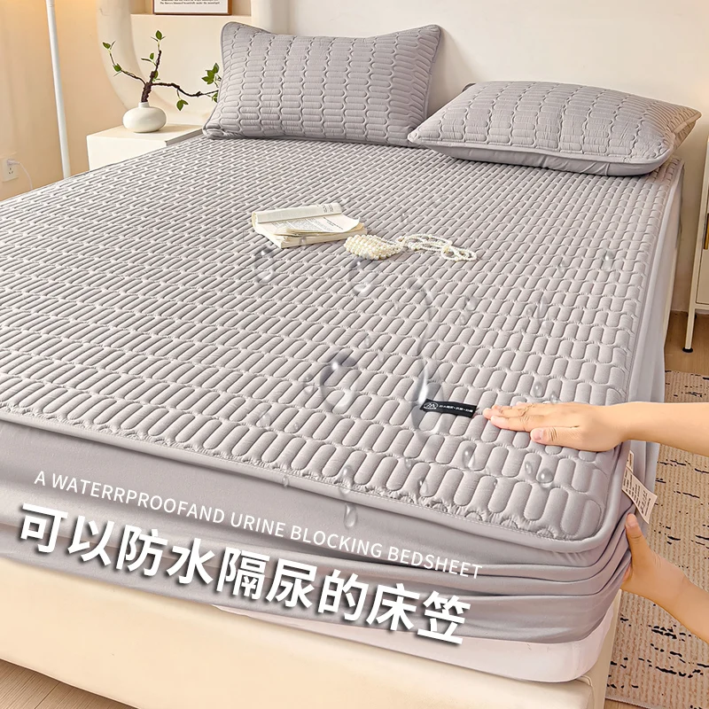 1pcs All Cotton Waterproof Bed Sheet Solid Color Mattress Protective Cover Antibacterial Pure Cotton Dustproof Bedroom Bed Sheet 4