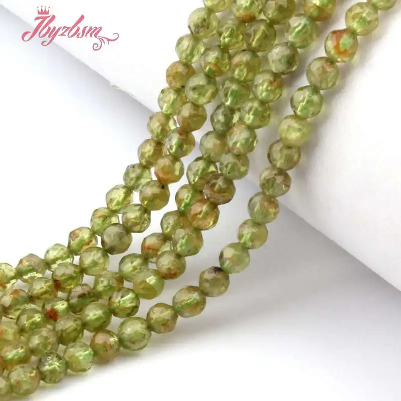 4mm Faceted Round Green Peridot Natural Stone Beads Strand 15Inch For DIY Necklace Bracelets Jewelry Making Free Shipping