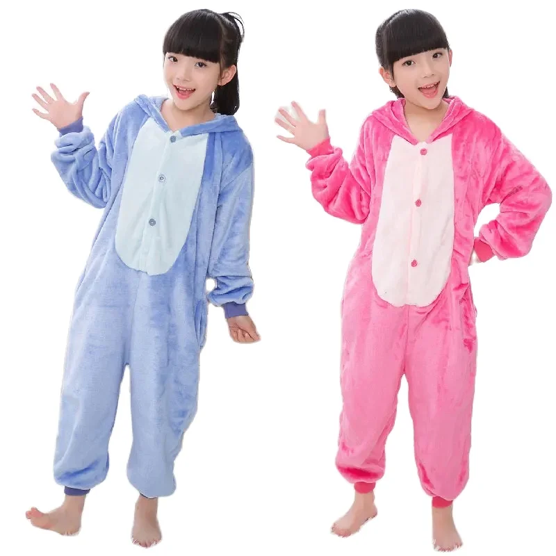 Stitch onesies for adults kids Halloween Christmas flannel hooded kigurumi pajamas anime cosplay costumes women mens jumpsuits