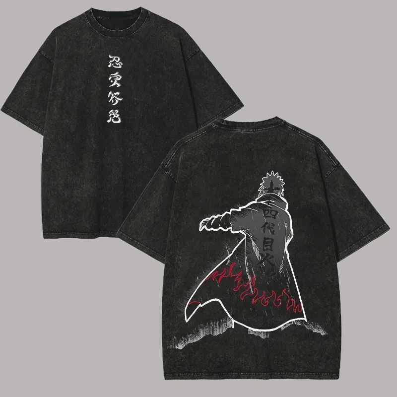Vintage Acid Wash Naruto Hokage Legacy Oversized Graphic T-Shirt