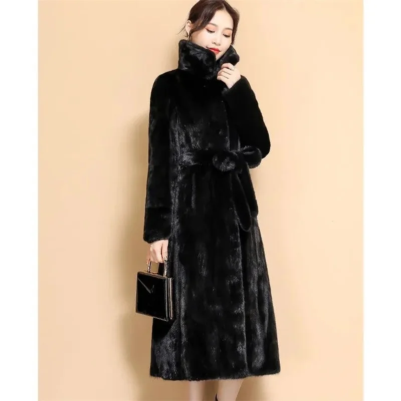 Imitation Mink Coat Female 2023 Autumn Winter New Whole Mink Hooded Medium Length Mink Fur Female Coat Foreign Style Commuting