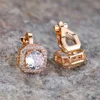Crystal Round Stone Clip Earrings For Women Rose Gold Silver Color White Green Blue Zircon Jewelry Simple Fashion Gifts