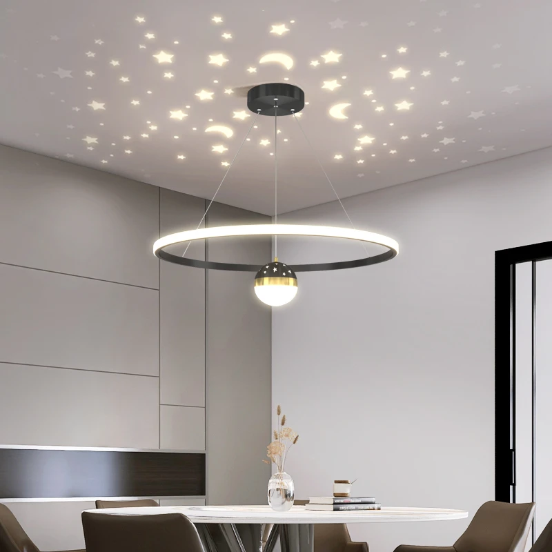 Modern Silica LED strip pendant light lustre Restaurant Round LED Star ...