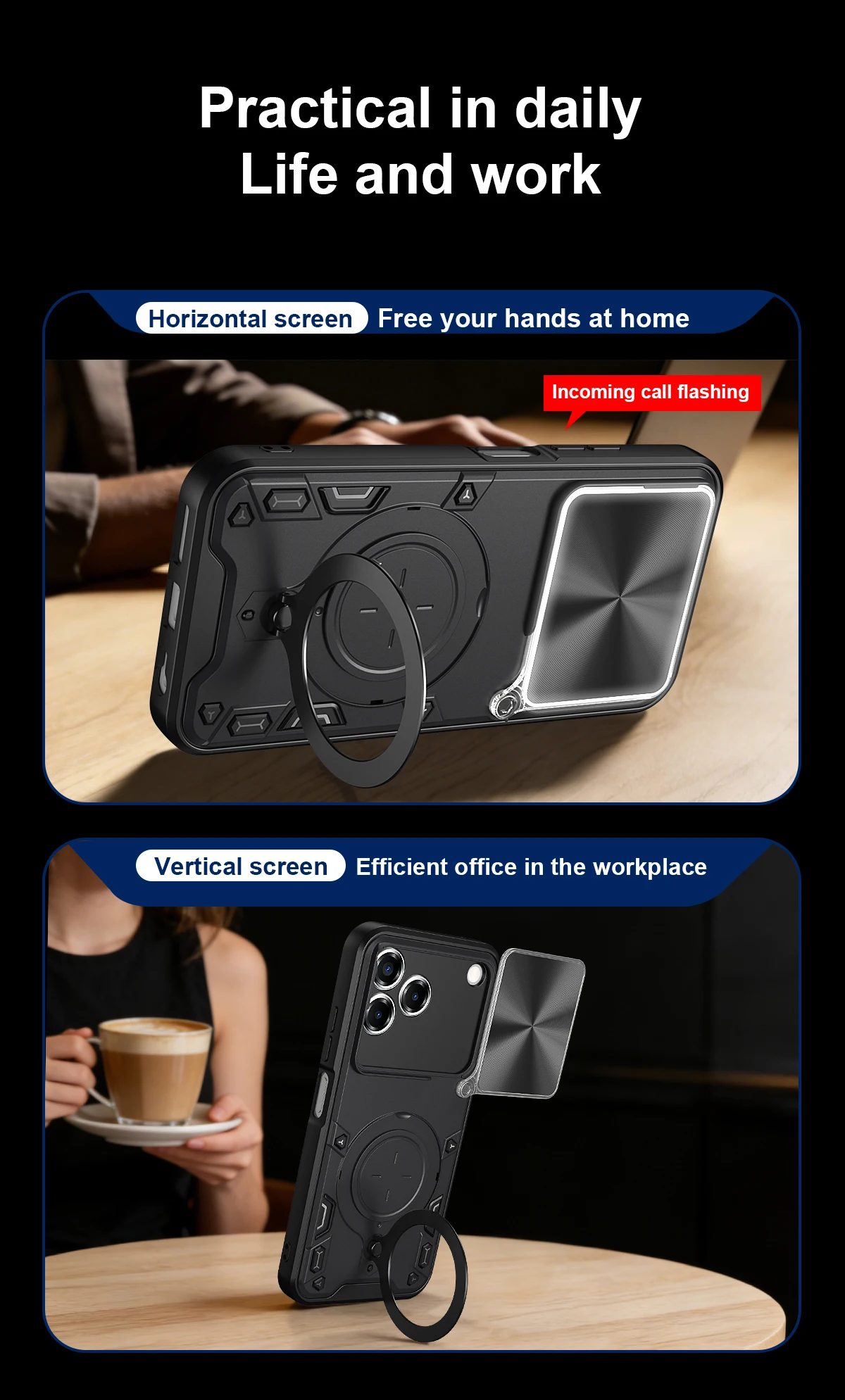 Shockproof Kickstand Protective Phone Case with Lens Camera Protector