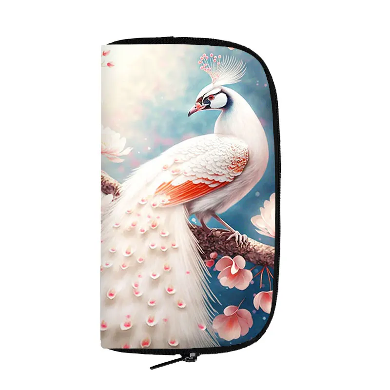 thumbnail image 1 of Cartera con estampado de flores de pavo real de fantasía para mujer, monedero con patrón de animales, tarjetero, monedero, billetera larga informal, regalo, 1 of 5
