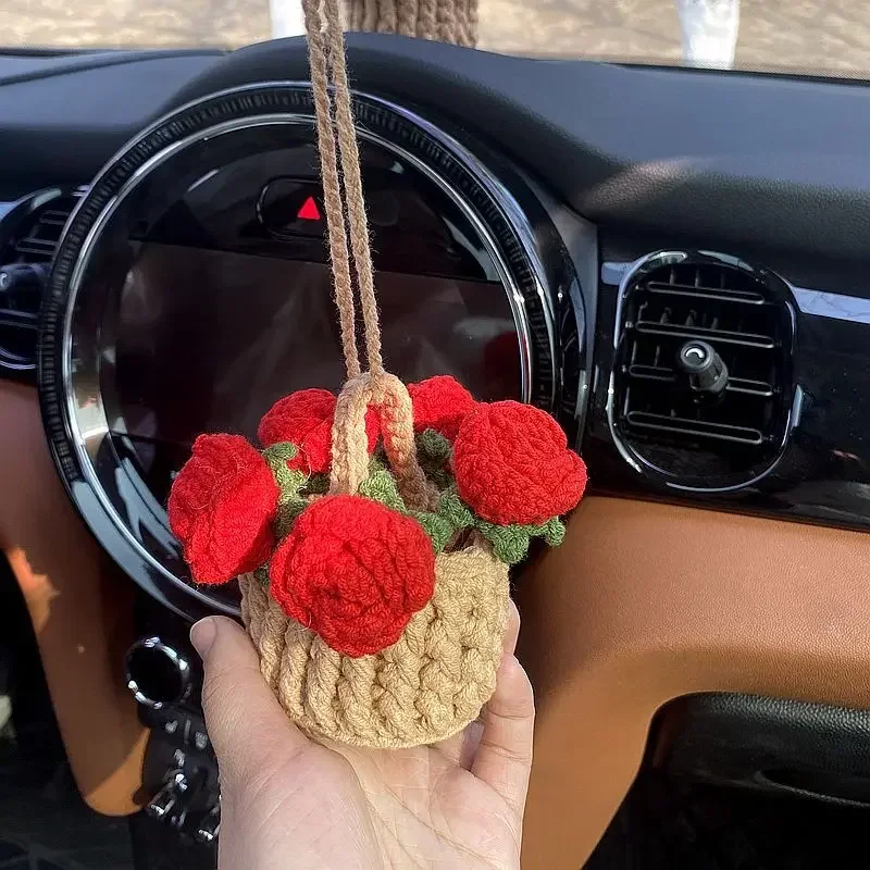 Decorazione per auto a forma di fiore all'uncinetto, regalo per gli amanti delle piante. - Italia