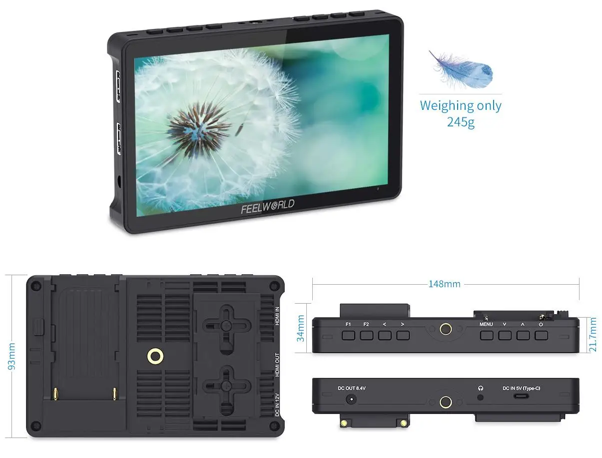 FEELWORLD-F5 Pro V4 6 ġ , ġ ũ DSLR ī޶ ʵ  3D LUT 4K 1920x1080 FHD  Ŀ 