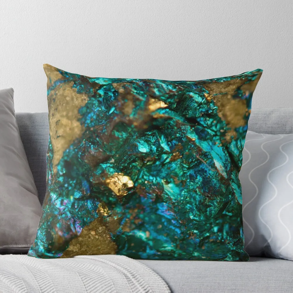 

Teal Oil Slick and Gold Quartz Throw Pillow Decorative pillowcase Anime Pillows Aesthetic Cusions Cover
