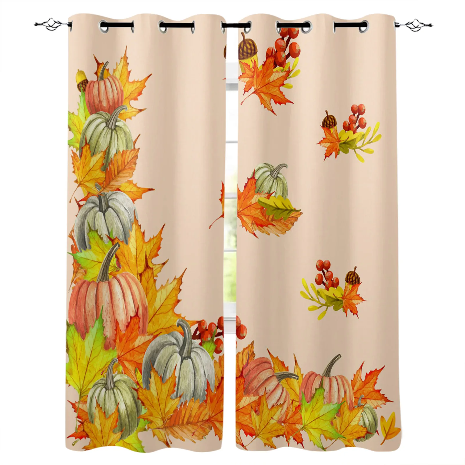 

Thanksgiving Maple Leaf Fall Pumpkin Vegetable Blackout Curtains Window Curtains for Bedroom Living Room Decor Window Treatments