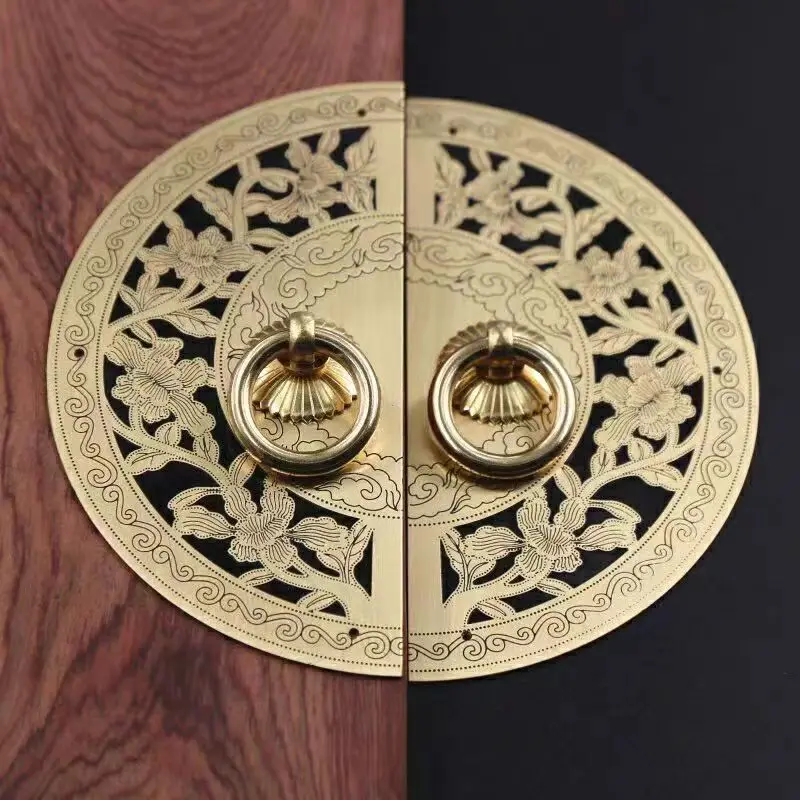 Chinês Antique Copper Cabinet Handle Botão Gravado Alças Redondas Botões para Porta de Armário Decoração de Móveis Retro Botões para Gabinete e Sapatos
