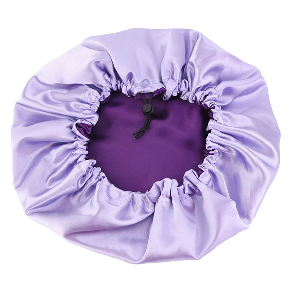 

Double-layer Satin Sleeping Hat Adjustable Elastic Mobcap for Women (Purple)