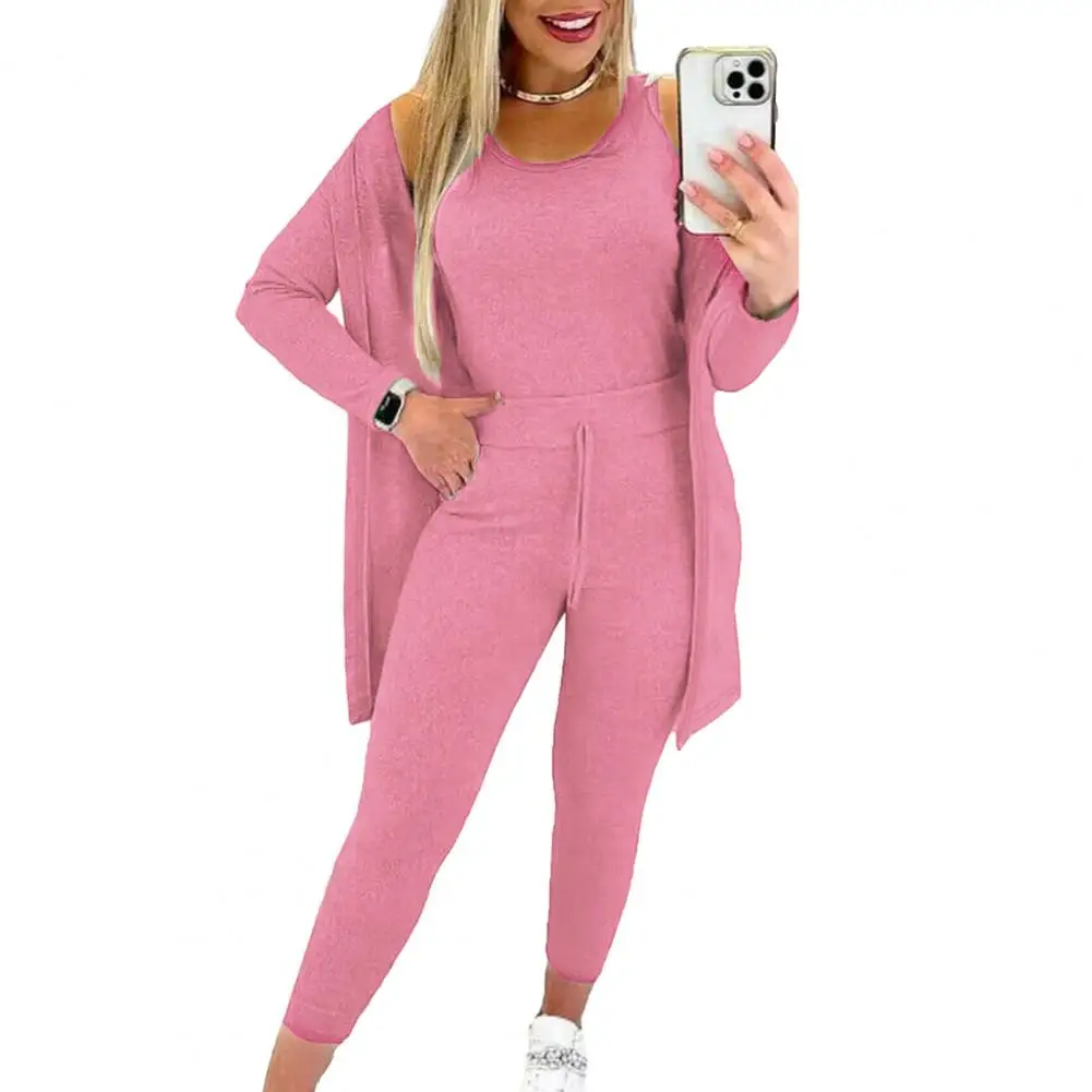 

Elegant Fall Outfits Women 2023 Suit Fashion Versatile Casual Round Neck Tank Top & Drawstring Pants Set with Coat Three-piece