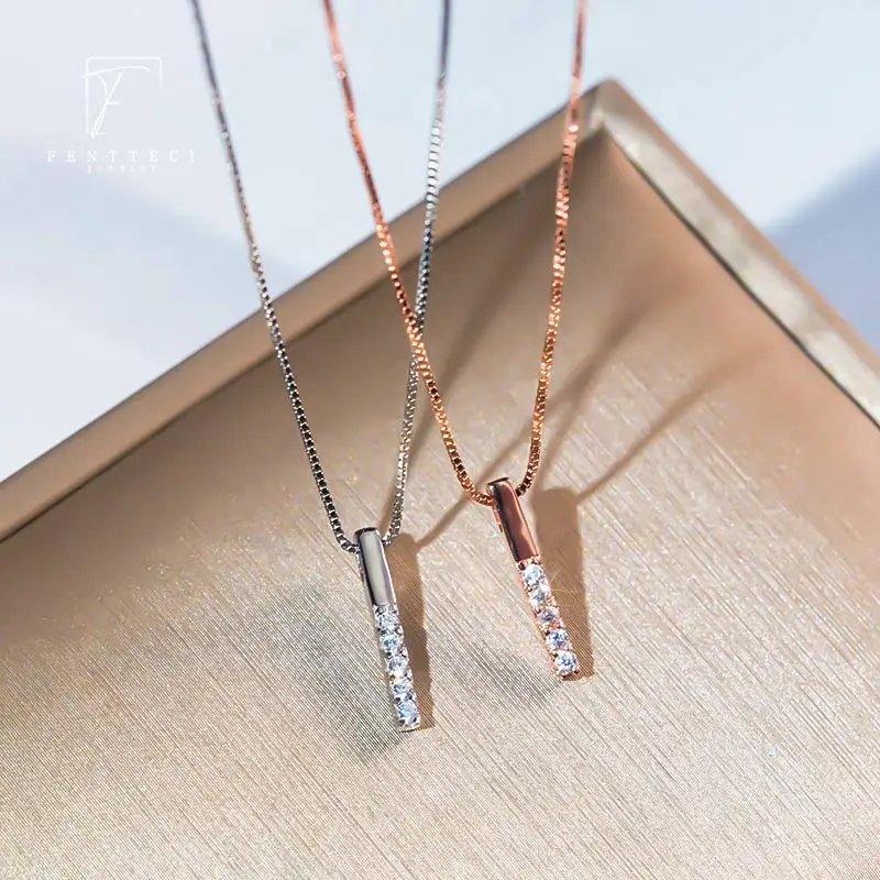 New S925 Sterling Silver Platinum Plated High Carbon Diamond Pendants Necklace for Women Geometric Collarbone Chain Fine Jewelry